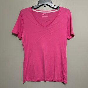 Talbots Women's T-Shirt M Pink V-Neck Short Sleeve Casual Feminine Colorful Fun